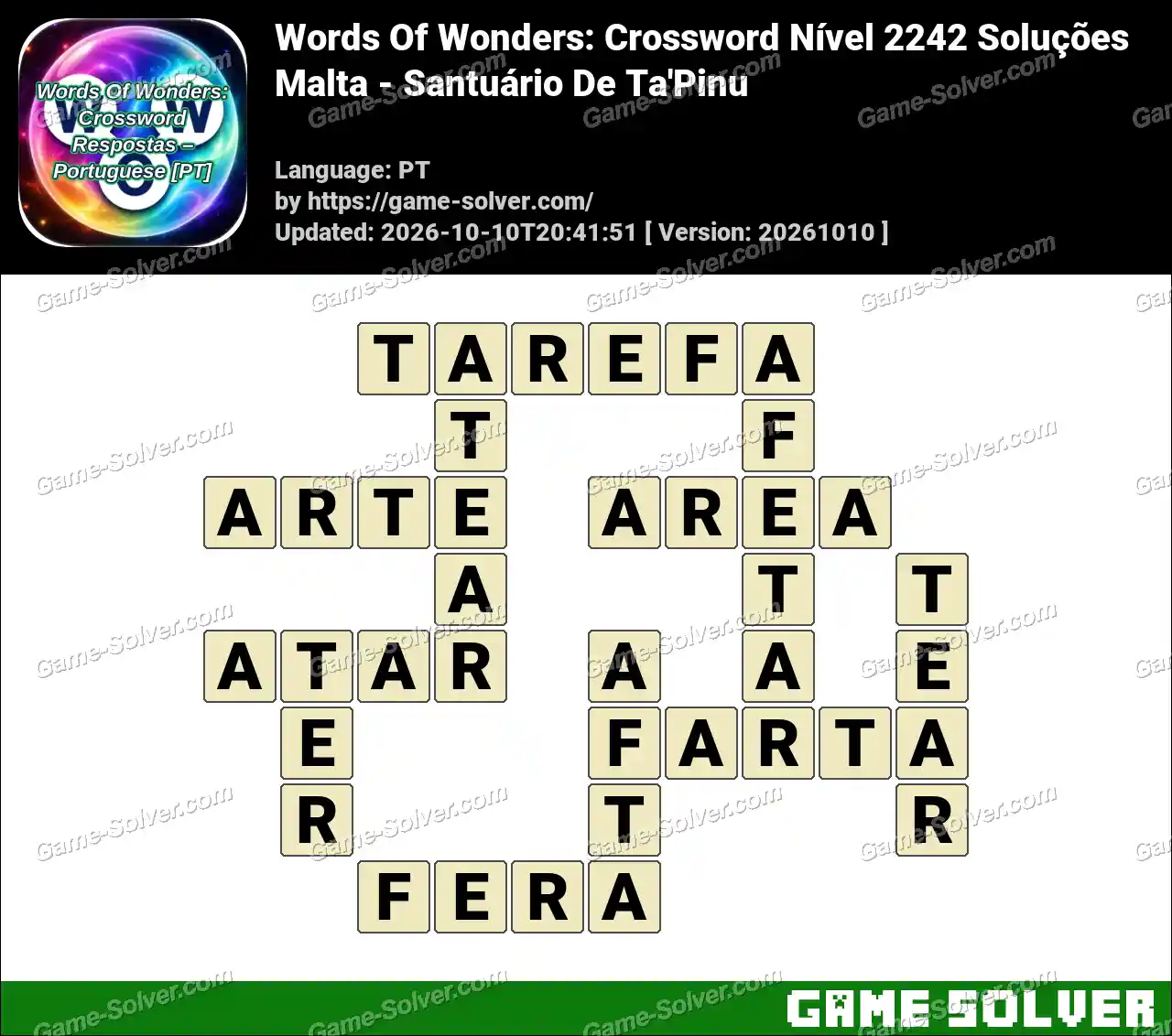 Words Of Wonders: Crossword Nível 2242 Soluções – Malta – Santuário De Ta’Pinu